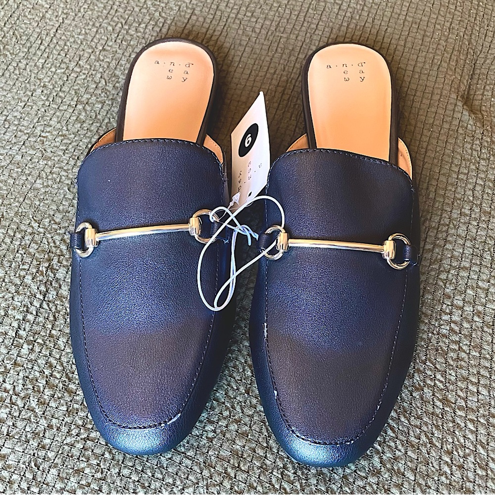 A New Day Black Mule Loafers w/ Gold Bit Accent - Size 9